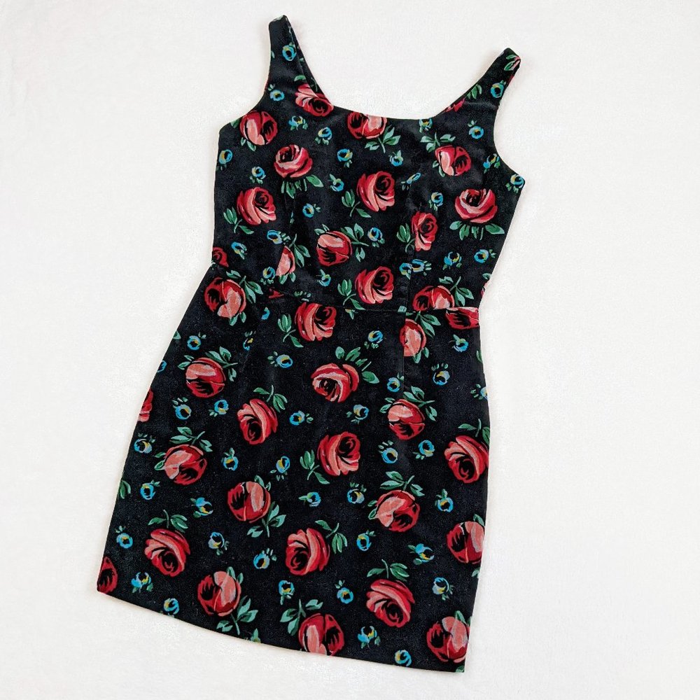 Vintage ESPIRIT 90's MIni Dress Velvet Rose Print